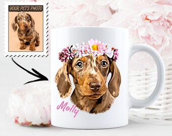 Custom dachshund coffee mug, personalized sausage dog mug, dog mom gift, pet coffee mug, pet portrait mug, custom dog mug, dachshund gifts