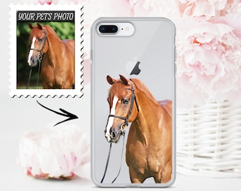 Custom horse iPhone 17 pro max case, personalised transparent pet portrait on phone case, pet Samsung S25 case, cute Pet Mom or Dad gift