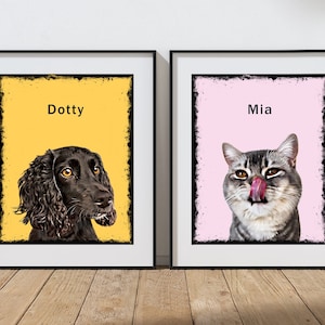 Custom Pet Portrait Digital File or printable dog or cat print | gift for her | gift for him | animal lover Art  | Personalized gift
