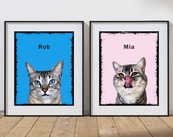 Pet Portrait | custom cat print | Digital download File | Printable pet  wall art print | gift for women | gift for him | animal lover  gift