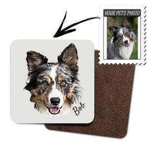 Custom dog coaster, personalized gift, pet wooden set of 4 coaster, kitchen decor, gift for her, cat lover gift, portrait from photo