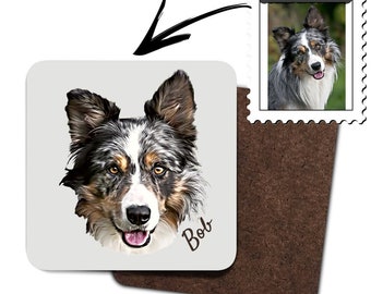 Custom dog coaster, personalized gift, pet wooden set of 4 coaster, kitchen decor, gift for her, cat lover gift, portrait from photo