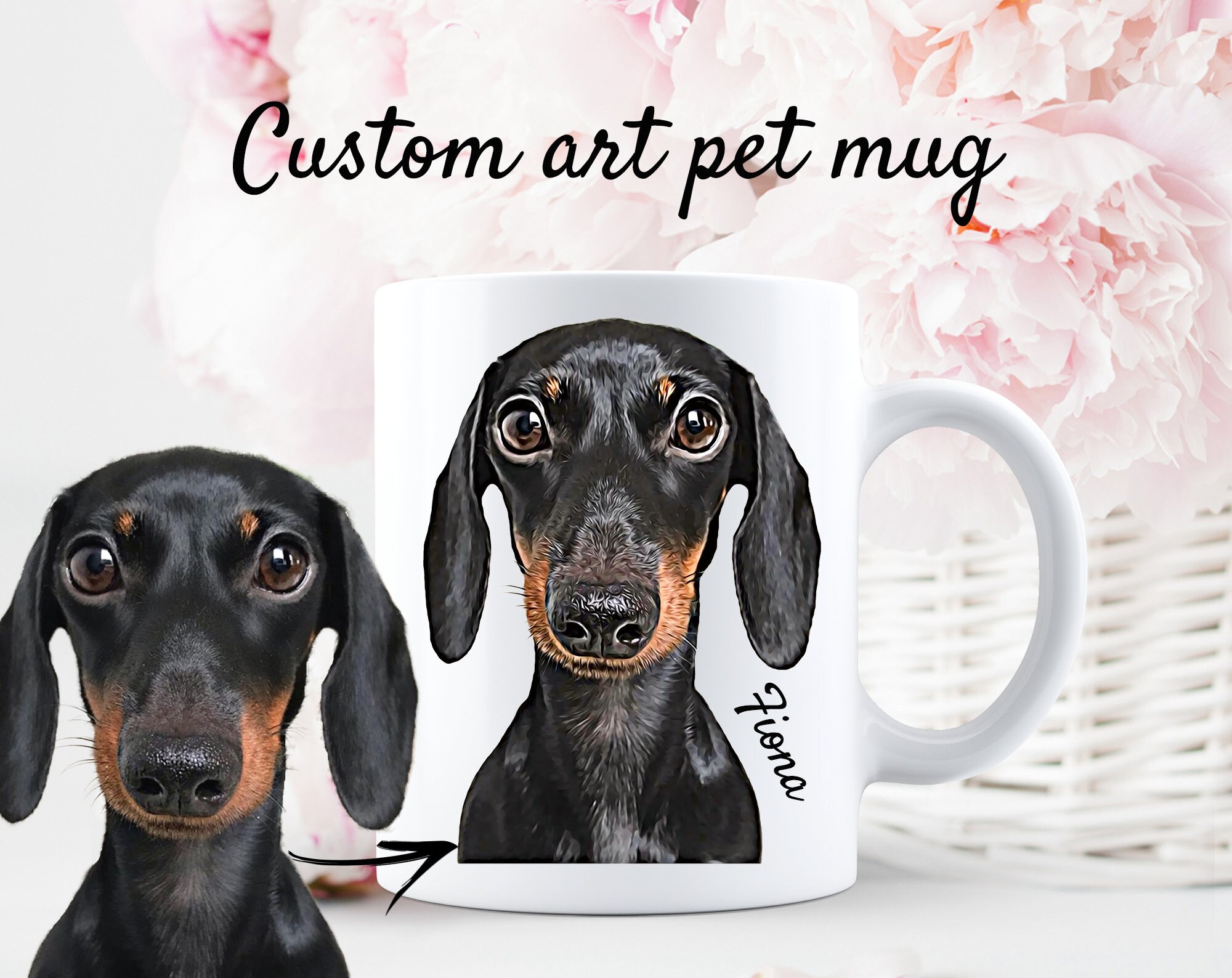 Personalised dog mug, dachshund lover gift, custom Dog Coffee Mug, Gift for Girlfriend, cute mug gift, gift for dog lover, cat portrait mug