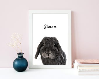 Custom pet portrait gift for him or her| bunny lover gift, Printable bunny Art, Personalized rabbit portrait print, bunny memorial, pet mom