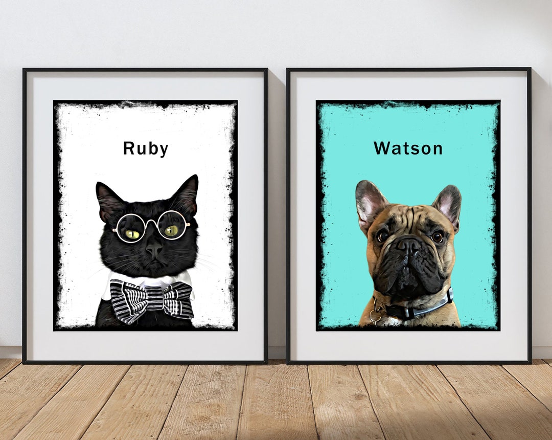 Pet Portrait Custom Digital File | Printable Pet Dog Cat Wall Art Print ...
