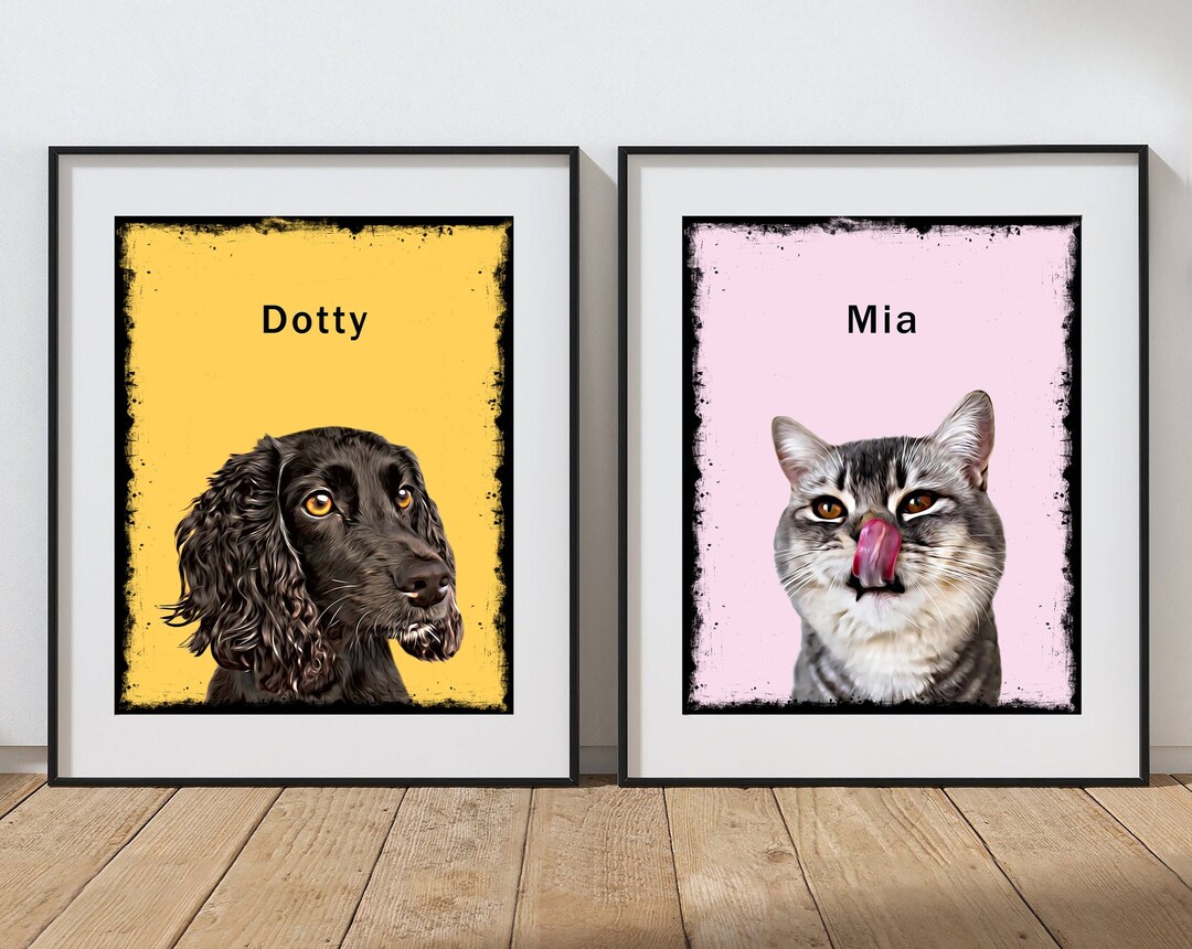 Custom Pet Portrait Digital File or Printable Dog or Cat Print | Gift ...