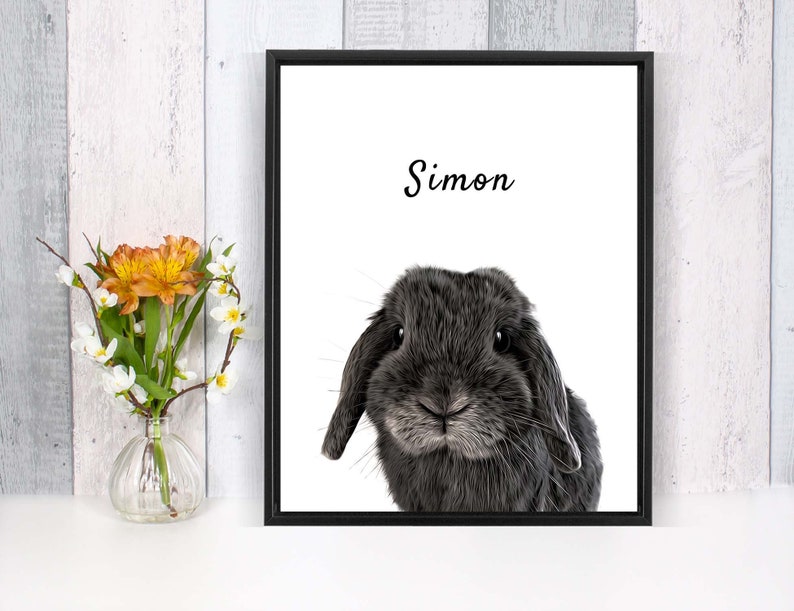 custom rabbit portrait | Bunny lover gift | personalized pet memorial printable Art | animal digital file or print | gift for mom or dad |personalised pet portrait, gift for grandparent, gift for pet lover, sister birthday gift idea, mothers day gift