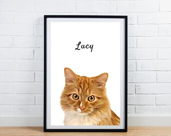 Custom pet portrait print or digital file, personalized dog portrait, cat portrait print, printable fast gift, pet memorial print