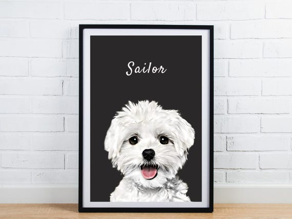 Custom Pet Portrait, Personalised Dog Illustration print from photo, Dog Cat Wall Art, Pet Memorial Ideas, Mothers day Gift, printable print