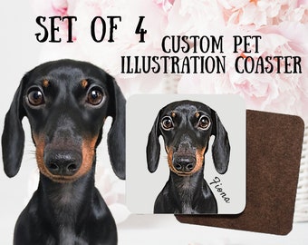 Dog owner birthday gift, custom dachshund coaster set of 4, dog lover gift for men or women, personalised pet, dog memorial art