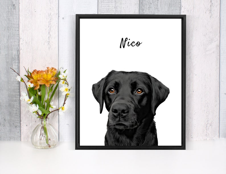 custom dog portrait | pet lover gift | personalized dog memorial printable Art | animal digital file or print | gift for mum or dad | personalised dog portrait, gift for grandparent, black Labrador print, sister birthday gift idea, mothers day gift