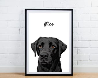 Custom pet portrait print or printable gift for Christmas , cat lover gift , mothers gift , pet memorial print , portrait from your photo