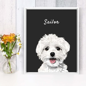 custom dog portrait | pet lover gift | personalized dog memorial printable Art | animal digital file or print | gift for mom or dad | personalised dog portrait, gift for grandparent, maltese print, sister birthday gift idea, mothers day gift