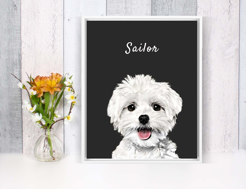 custom dog portrait | pet lover gift | personalized dog memorial printable Art | animal digital file or print | gift for mom or dad | personalised dog portrait, gift for grandparent, maltese print, sister birthday gift idea, mothers day gift