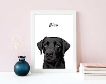 Custom pet portrait digital printable file | dog illustration pet owner gift | custom cat portrait, dog lover birthday gift, DOWNLOAD FILE