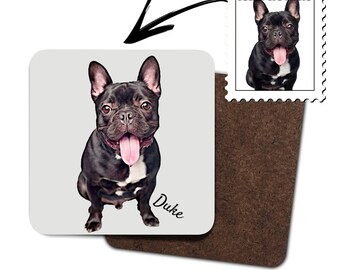 Personalized pet kitchen drink coaster, Christmas gift, custom dog lover gift for him her,  pet illustration, dog gift for friend, set of 4