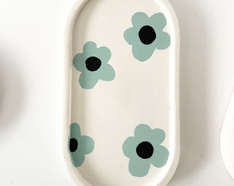 Hand Painted Floral Catch All Tray, Decorative Jewelry Dish