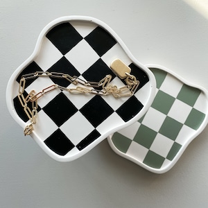 Decorative Tray, jewelry dish, catch all tray, Checkered Trinket Tray