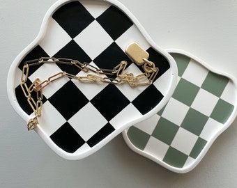 Decorative Tray, jewelry dish, catch all tray, Checkered Trinket Tray