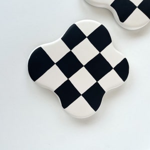 Coaster Set, black and white checker print pattern, house warming gift, bold home decor