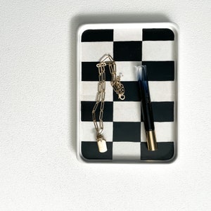 Catch all tray checker print, jewelry tray for vanity, desk organizer tray, coffee table tray
