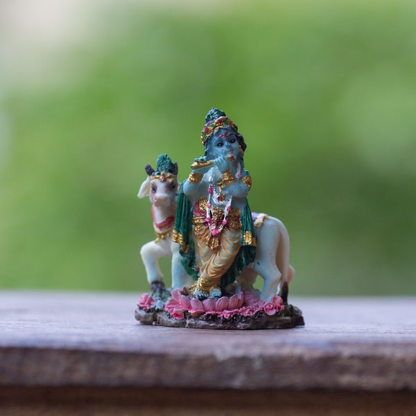 Amazing Lord Krishna with Cow 2.5 Inches. Krishna, Spiritual painting, Hand Made with love, marble statue