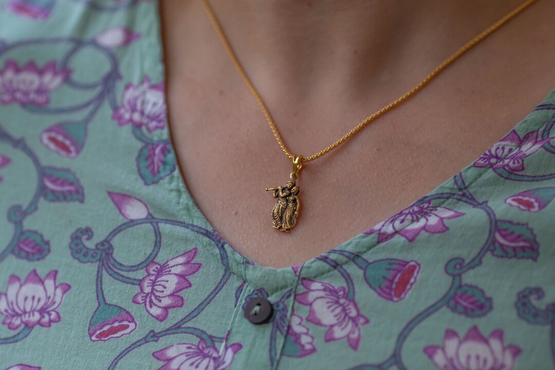 Sri Sri Radha Krishna Gold Pendant 21 Karat .krishna Style . Jagannath Pure Pendant , Pure Love