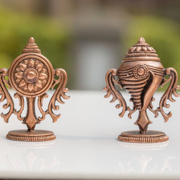 Small Shanku Chakra Duo 2 inches Showpiece for Home Temple,Decor for Pooja, Office Desk, Gift Ideal for Good Luck ,Hare Krishna