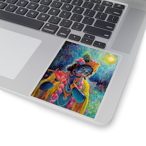 Krishna with Flute Kiss-Cut Stickers, Hare Krishna, Krishna Style