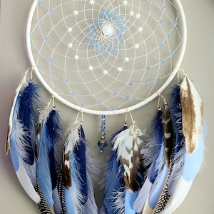 Native-Canadian Blue Beaded Authentic Dreamcatcher. Boys Girls Bedroom Decor. Large Wall Hanging. Nursery Wedding Decor. Indigenous Art.