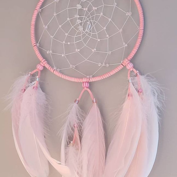 Pink Authentic Dreamcatcher. Indigenous Native Wall Hanging. Girls Nursery Decor. Bedroom Decor. Wedding Art. House Warming Gifts For Her.