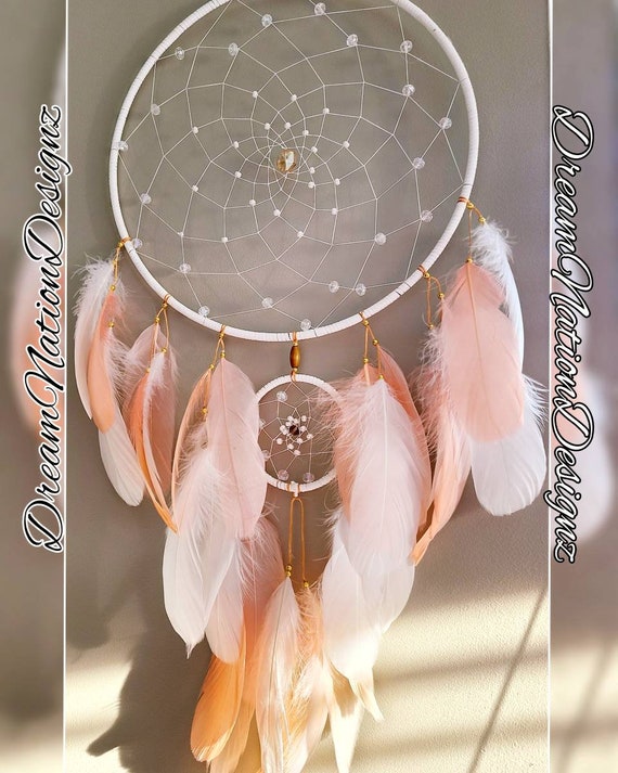Rêve Catcher Fait Main Attrape-rêves Bohème Blanc - Décoration Murale Plume - 45 Cm - Style Amérindien Fait Main Cadeau Chambre Enfant