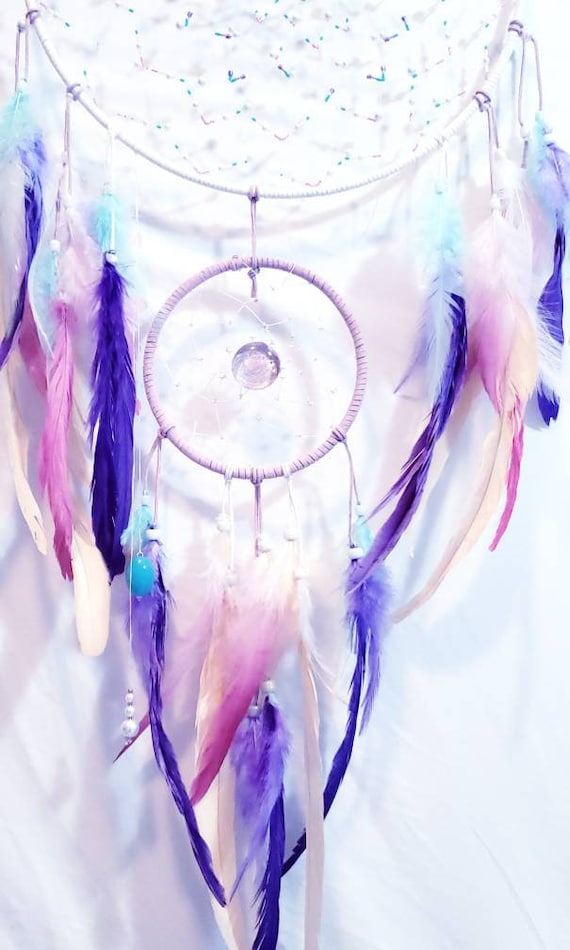 Large Beaded Dream Catcher. Wall Hanging,  Nursery Decor, Bedroom Decor. Authentic Native Art. Multi Hoop Dream Catcher. Long Dreamcatchers.