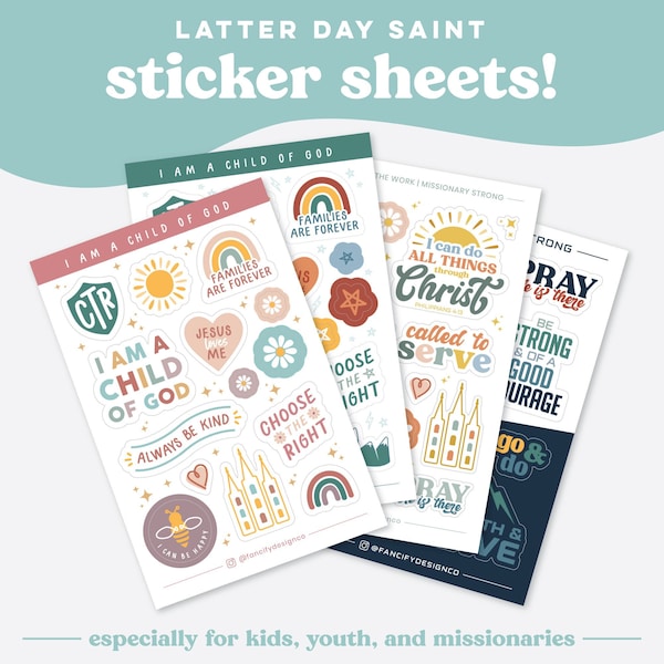 LDS Sticker Sheets | LDS Stickers for Missionary, Youth, Primary Children | Latter Day Saint Missionary Gift | Baptism Gift