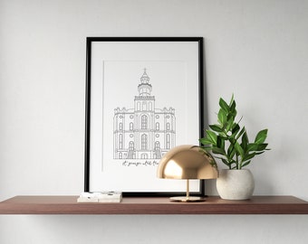 St. George Utah Temple Line Art Print