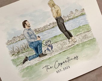 8x10" Custom Family Watercolor Portrait with Background: Faceless Illustration, Sentimental Gift