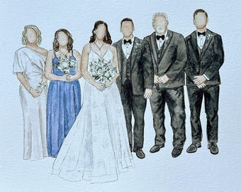11x14" Custom Family Watercolor Portrait: Faceless Illustration, Sentimental Gift