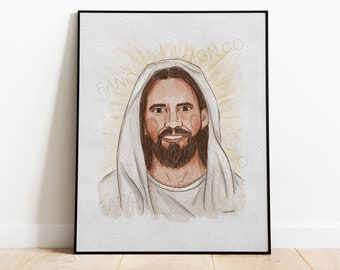 Watercolor Jesus Christ Portrait: LDS Minimal Art (Digital Download)
