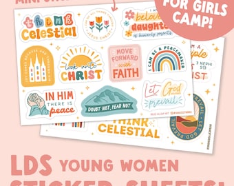 LDS Young Women Sticker Sheets, LDS Girls Camp Stickers, Stickers for Primary Girls and Young Women, 2025 Youth Theme Look Unto Christ