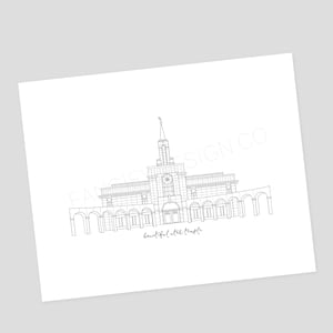 Linjekonsttryck av Bountiful Temple i Utah (digital nedladdning)