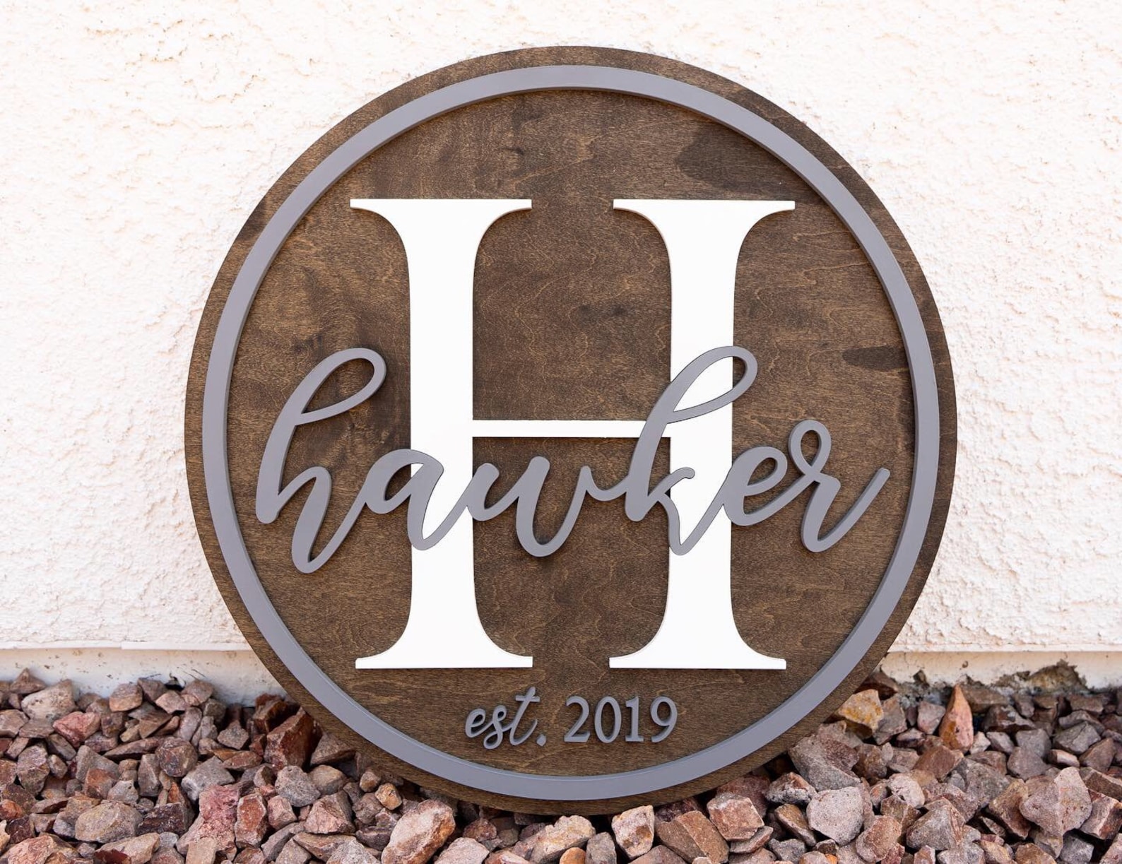 24 Custom Last Name Round Wood Sign Etsy