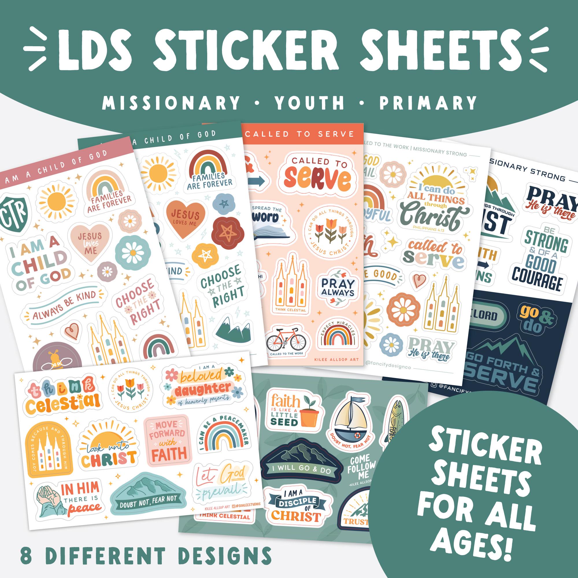LDS Sticker Sheets | LDS Stickers for Missionary, Youth, Primary Children | Latter Day Saint Missionary Gift | Baptism Gift