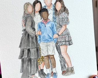 8x10" Custom Family Watercolor Portrait: Faceless Illustration, Sentimental Gift