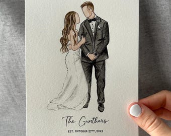 5x7" Custom Watercolor Portrait: Families and Couples Faceless Illustration, Sentimental Gift