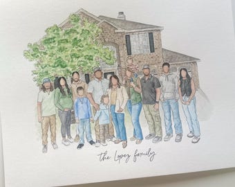 11x14" Custom Family Watercolor Portrait with Background: Faceless Illustration, Sentimental Gift