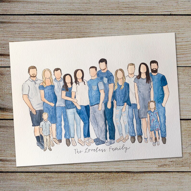 8x10 Custom Faceless Watercolor Family Portrait / Couple Etsy