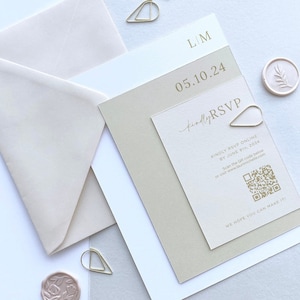Hochzeitseinladung, Neutraleinladung mit Gold-Clip, Champagner, Beige, Elfenbein, Creme, Blush, Salbei, Terrakotta, Blau, Grau, SAMPLE