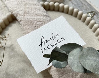 Elegante Tischkarte für die Hochzeit, handgefertigt, mit Büttenrand, Baumwollpapier, personalisiert