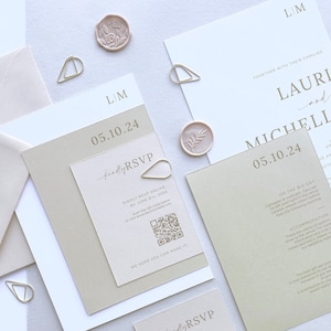 Champagne Wedding Invitation, Neutral Wedding Invite with Gold Clip, Beige, Ivory, Cream, Blush, Sage, Terracotta, Blue, Grey, SAMPLE