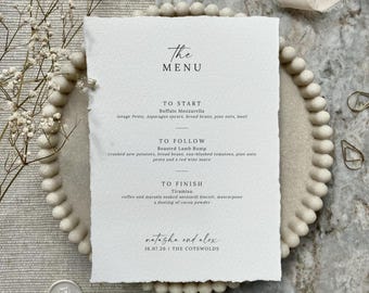 Handgemacht, Büttenrand, Baumwollpapier, personalisierte, luxuriöse Hochzeitsmenükarte